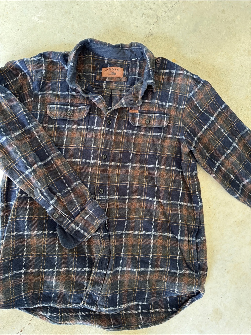 Orvis Navy and Brown Plaid Flannel Shirt Jacket